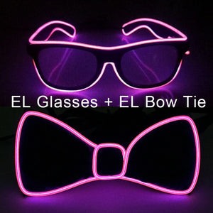 Party Glasses Carnival Light Up Costume Accessories Glowing EL Bow Tie LED Sunglasses For Men Women