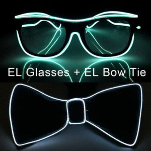 Party Glasses Carnival Light Up Costume Accessories Glowing EL Bow Tie LED Sunglasses For Men Women
