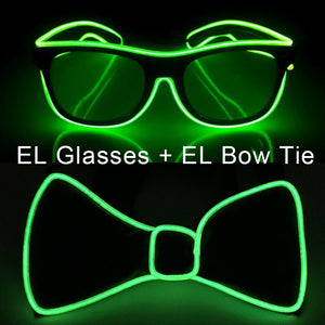 Party Glasses Carnival Light Up Costume Accessories Glowing EL Bow Tie LED Sunglasses For Men Women