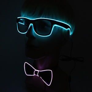 Party Glasses Carnival Light Up Costume Accessories Glowing EL Bow Tie LED Sunglasses For Men Women