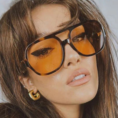 Pilot Oversized Sunglasses Women Personality Double Bridges Sun Glasses Female Retro Leopard Orange Mirror Eyewear
