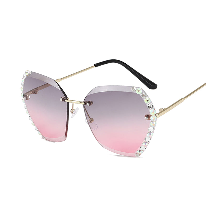 Pink Rimless Sunglasses Women  Gradient Diamond Sun Glasses Female Metal Frameless Polygon Big Frame Oculos De Sol