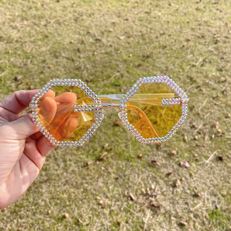 Polygon Sunglasses Women Brand Designer Eyewear Sun Glasses Shiny Diamond Shades Female Retro Frame Glasses UV400