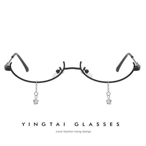 Popular Vintage Lower Half Frame No Lens Women Glasses Frame Water Drop Pendant Chain Decorative Glasses Empty Frame