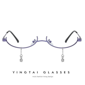 Popular Vintage Lower Half Frame No Lens Women Glasses Frame Water Drop Pendant Chain Decorative Glasses Empty Frame