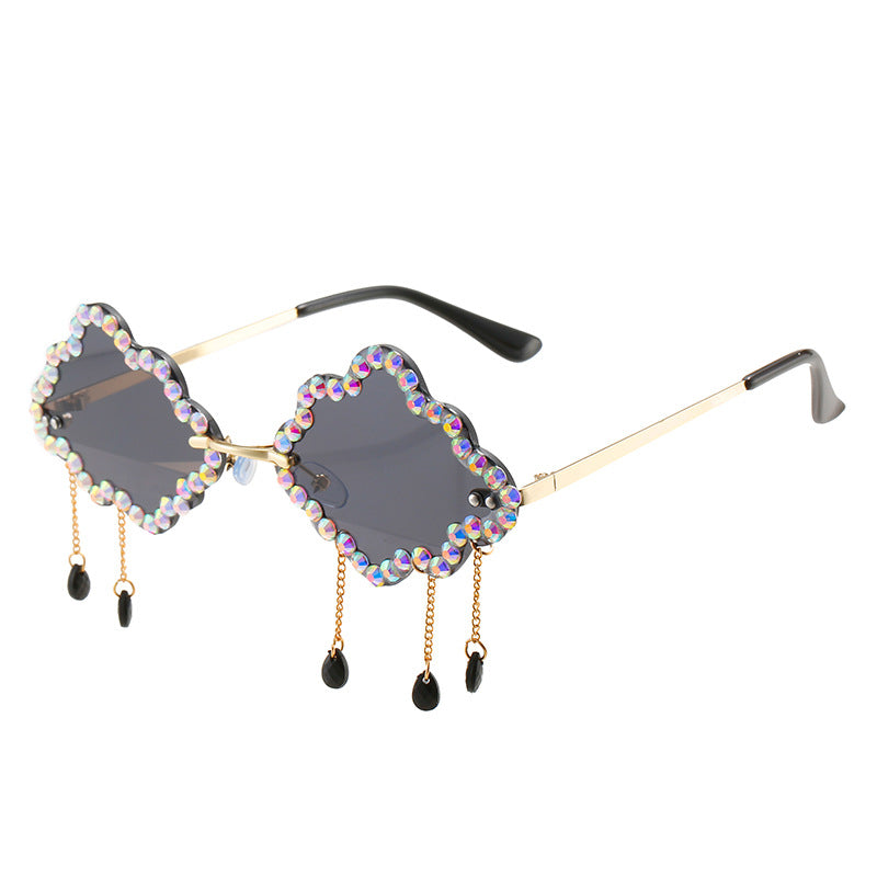 Punk Diamond Sunglasses Women  Rhinestone Sun Glasses Cloud Pendant Eyewear Female Designer Eyeglasses UV400