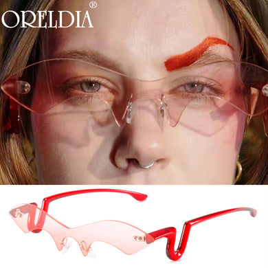 Punk Rimlesses Sunglasses Women Mne Bat Red Black Sun Glasses Ins Trend funny Eyewear Female Eyeglasses UV400 Oculos