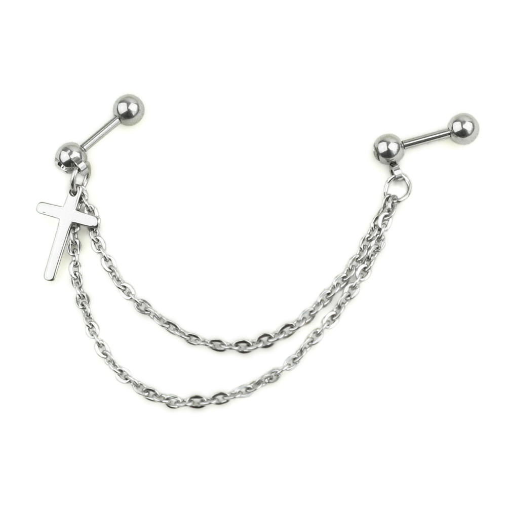 Fashion Punk Rock Silver Plated Cross Chain Earrings Barbell Ear Wrap Cuff Stud Clip Tassel Drop Earring Women Jewelry Gift