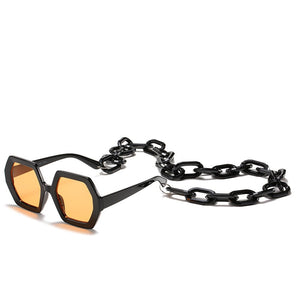 Punk Square Sunglasses Women Vintage Unique Chain Polygon Sun Glasses Female Shades Large Frame UV400 Eyewear H17