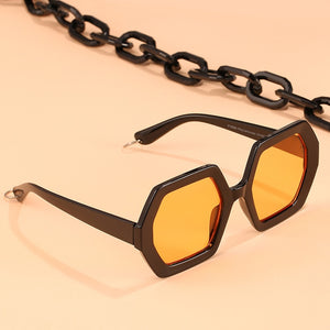 Punk Square Sunglasses Women Vintage Unique Chain Polygon Sun Glasses Female Shades Large Frame UV400 Eyewear H17