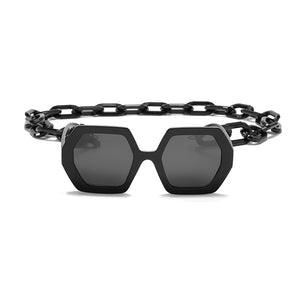 Punk Square Sunglasses Women Vintage Unique Chain Polygon Sun Glasses Female Shades Large Frame UV400 Eyewear H17