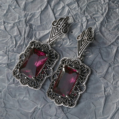 Fashion Punk Women Lady Red Rhinstone Crystal Retro Vintage Metal silver Pendant Earrings Party Copper Earring Jewelry