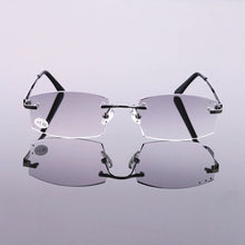 Load image into Gallery viewer, Quality Men Style Gray Colour Rhinestone Reading Glasses Design Rimless Coating Presbyopic Eyeglasses for Men