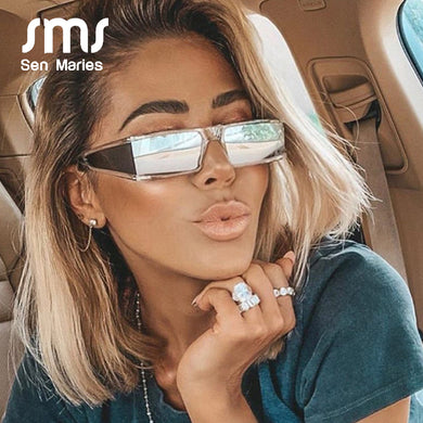 Rectangle Small Sunglasses Women  Brand Mirror Silver Black Clear Lens One Piece Punk Men Gafas Shades UV400