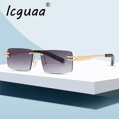 Rectangle Sunglasses Small Rimless Metal Frame Gradient Eyewear Classic Trending Men Sun Glasses Female Oculos De Sol