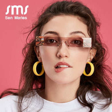 Rectangle Sunglasses Women 2023  Brand One Piece PU Leather Goggle Sunglasses Man Vintage Small Square Sun Glasses