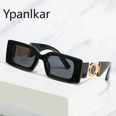 Rectangle Sunglasses Women Mental Flower Decoration Sunglass Vintage Sun Glass Men  Design Eyewear UV400 Shades