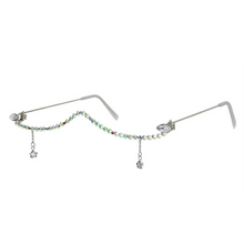 Carica l&#39;immagine nel visualizzatore di Gallery, Red Green Gem Eyeglasses Alloy Frame Gem Lensless Chain Pendant Half Frame  Diamond glasses