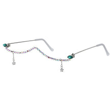 Carica l&#39;immagine nel visualizzatore di Gallery, Red Green Gem Eyeglasses Alloy Frame Gem Lensless Chain Pendant Half Frame  Diamond glasses