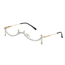 Carica l&#39;immagine nel visualizzatore di Gallery, Red Green Gem Eyeglasses Alloy Frame Gem Lensless Chain Pendant Half Frame  Diamond glasses