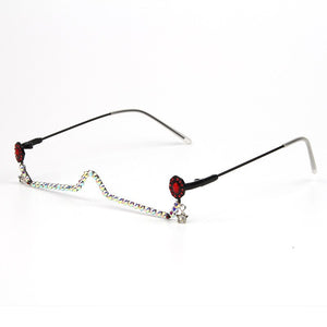 Red Green Gem Eyeglasses Alloy Frame Gem Lensless Chain Pendant Half Frame  Diamond glasses