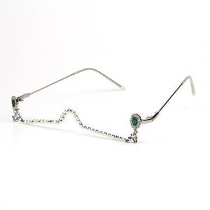 Red Green Gem Eyeglasses Alloy Frame Gem Lensless Chain Pendant Half Frame  Diamond glasses