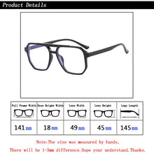 Load image into Gallery viewer, Retro Double Bridge Glasses Frame Women Men Anti Blue Light Eyeglasses Students PC Transparent Spectacles 7 Colors