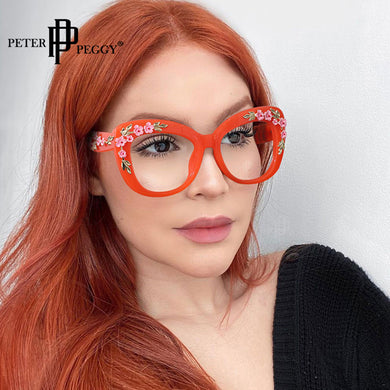 Retro Enemal Gold Flower Anti Blue Light Glasses Vintage Square Clear Computer Glasses Decor Black Leopard Frame Eyewear