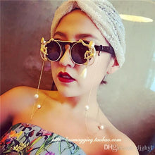 Load image into Gallery viewer, Retro Round Monkey Metal Chains Decoration Baroque Sunglasses Women Designer Clamshell Cool Eyewear Jewelry
