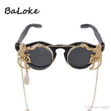 Load image into Gallery viewer, Retro Round Monkey Metal Chains Decoration Baroque Sunglasses Women Designer Clamshell Cool Eyewear Jewelry