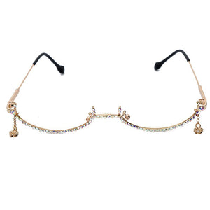 Rhinestone Eyeglasses Alloy Frame For Women 2023  Diamond Water Drop Chain Pendant Decoration Half Frame Glasses