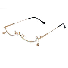 Load image into Gallery viewer, Rhinestone Eyeglasses Alloy Frame For Women 2023  Diamond Water Drop Chain Pendant Decoration Half Frame Glasses