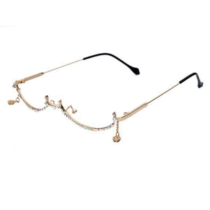 Rhinestone Eyeglasses Alloy Frame For Women 2023  Diamond Water Drop Chain Pendant Decoration Half Frame Glasses