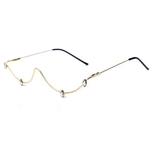 Rhinestone Glasses Frame Alloy Diamond Sunglasses Half Frame Glasses Women 2023  Crystal Water Drop Decoration