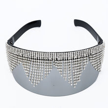 Carica l&#39;immagine nel visualizzatore di Gallery, Occhiali da sole a specchio oversize con strass Donna Uomo Maschera con montatura grande Protezione per gli occhi con diamanti Occhiali argento Paralume UV400