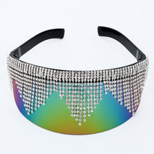 Carica l&#39;immagine nel visualizzatore di Gallery, Occhiali da sole a specchio oversize con strass Donna Uomo Maschera con montatura grande Protezione per gli occhi con diamanti Occhiali argento Paralume UV400