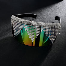 Load image into Gallery viewer, Rhinestone Oversized Mirror Sunglasses Women Men  Big Frame Mask Diamond Eye Protection Silver Glasses Shade UV400