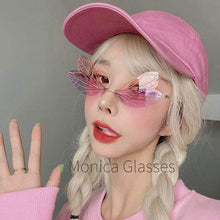 Load image into Gallery viewer, Rimless Dragonfly Wing Sunglasses Women Vintage Clear Ocean Lens Eyewear Men Pink Yellow Sun Glasses Shades UV400