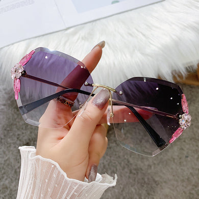 Rimless  Brand Designer Sunglasses Women Bling Diamond Vintage Sun Glasses Cutting Lens Gradient Lens Gafas De Sol