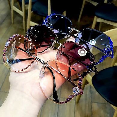 Rimless  Rhinestone Sunglasses Women 2023 Vintage Bling Sun Glasses Shades for Women Gafas De Sol Mujer Uv400