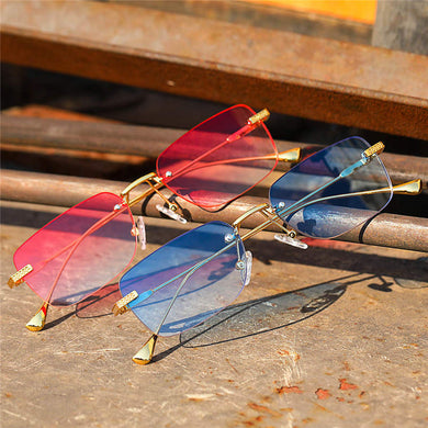 Rimless Small Rectangle Sunglasses Women Retro Clear Gradient Eyewear Men Colorful Square Sun Glasses Shades UV400