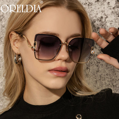 Rimless Square Sunglasses Women Men Diamond Sun Glasses Blue Tea Eyewear Female  Brand Eyeglasses UV400 Oculos