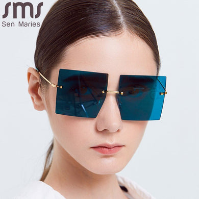 Rimless Square Sunglasses Women Retro Oversized Clear Ocean Lens Eyewear Men Sun Glasses Shades UV400