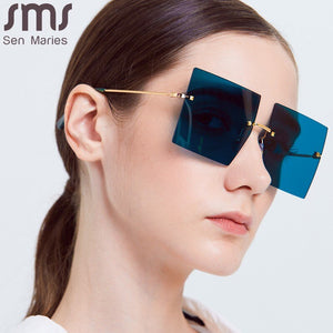 Rimless Square Sunglasses Women Retro Oversized Clear Ocean Lens Eyewear Men Sun Glasses Shades UV400