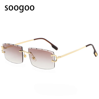 Rimless Sunglasses For Men's Vintage Rectangle  Brand Designer Sun Glasses Women Retro Square Eyeglasses UV 400