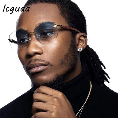 Occhiali da sole senza montatura Occhiali da vista senza montatura Steampunk Occhiali da sole rettangolari con venature del legno Oculos Occhiali da sole con sfumature sfumate 