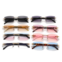 Load image into Gallery viewer, Rimless Sunglasses Women 2023 Rectangle Steampunk Sun Glasses Crystal Vintage Rhinestone Glasses Eyeglasses Oculos