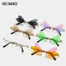 Load image into Gallery viewer, Rimless Sunglasses Women Vintage Dragonfly Steampunk Sunglasses Men Frameless Gradient Clear Lens Glasses UV400