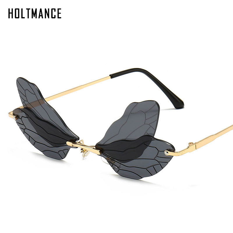 Rimless Sunglasses Women Vintage Dragonfly Steampunk Sunglasses Men Frameless Gradient Clear Lens Glasses UV400