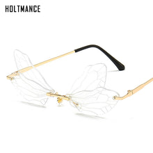 Load image into Gallery viewer, Rimless Sunglasses Women Vintage Dragonfly Steampunk Sunglasses Men Frameless Gradient Clear Lens Glasses UV400